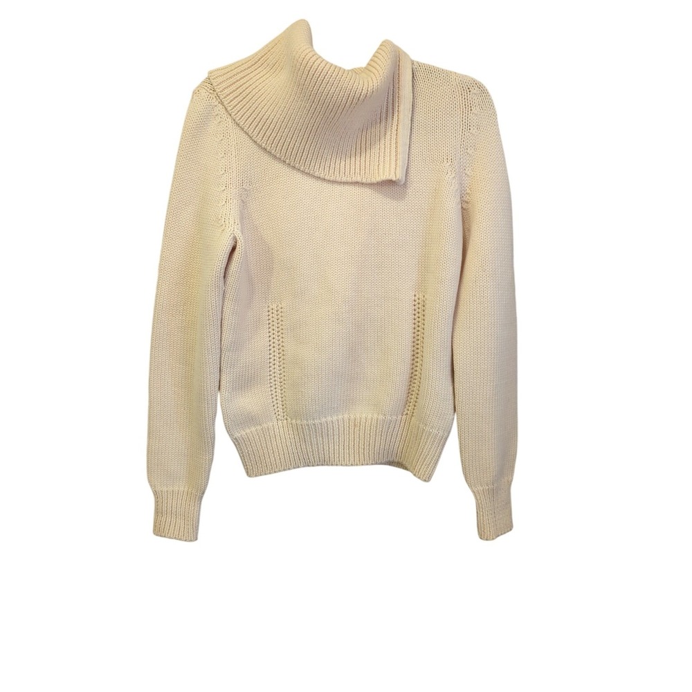 CELINE Phoebe Philo Wool Asymmetric Zip Neck Ribbed Knit Sweater Cream Italy L